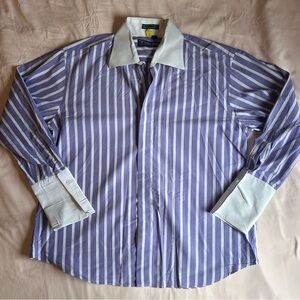 Stacy Adams Purple and White Striped Dress Shirt – Size 18½ 32/33